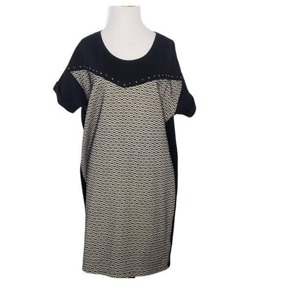 Scotch & Soda Maison Scotch Studded T-Shirt Dress Black Geometric Women Large - Picture 1 of 9